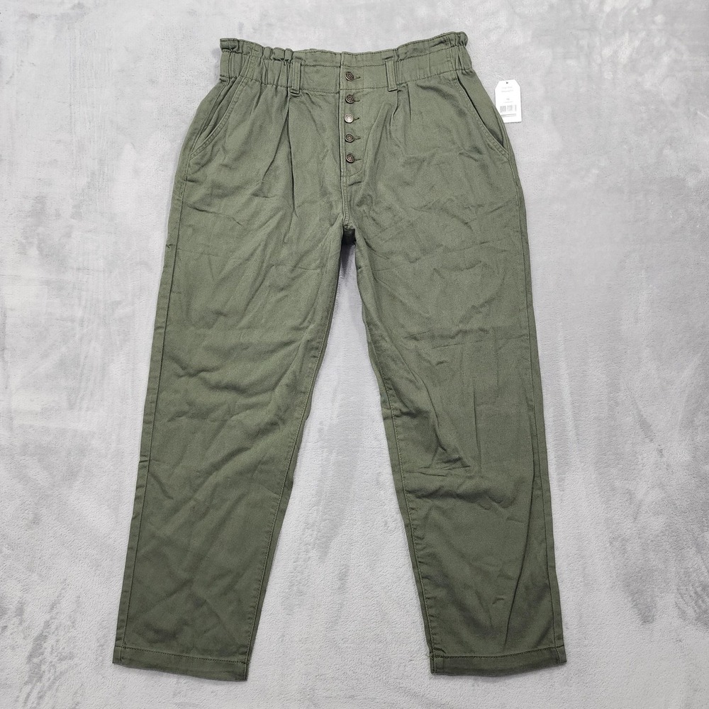 NEW Time And Tru Pants Womens 16 Green Paperbag High Rise Tapered Casual Twill